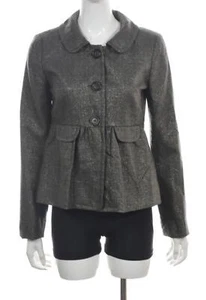 J Crew Womens Jacket Size 6 Black Gray Gold Chevron Basic Long Sleeve Wool - Picture 1 of 4