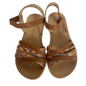 Cynthia Rowley Brown Holographic Glitter Strappy Sandals Size 1 Girls Kids - Picture 1 of 7