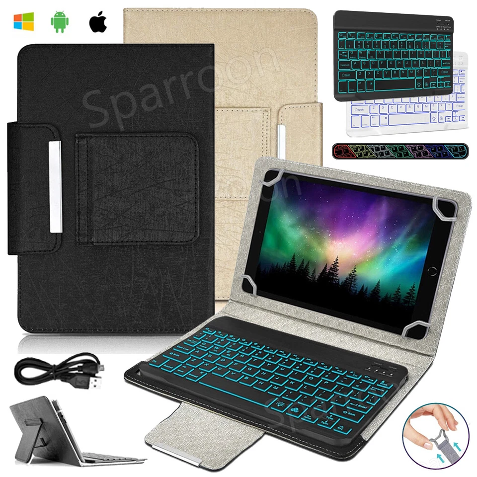 10" 10.1" inch Universal Backlit Keyboard Case Cover For IOS Android Tablet PC - Image 1 of 4