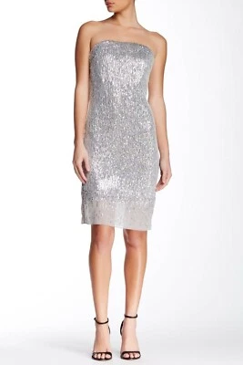 Vestido de mujer Trina Turk 191721 lentejuelas sin tirantes liso platino talla 6 Foto 1 de 4