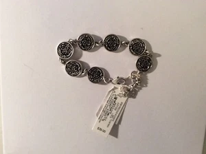 LUCKY BRAND Silver tone to E Floral Coin Bracelet $39 #130a - Picture 1 of 1