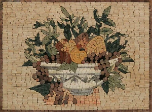 Healthy Fruit Basket Table Top Home Decor Marble Mosaic - Picture 1 of 1