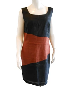 Karen Warren Linen Sheath Dress Size 8/10/M Black Sienna Color Block Low Back - Picture 1 of 10