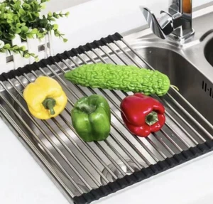 Space Saving Dish Drying Rack Stainless Steel Foldable Drainer Heat Resistant UK - Picture 1 of 3