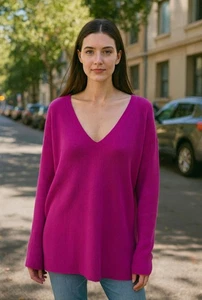 Sundance Damen 100% Kaschmir V-Ausschnitt Pullover Pulli 2XL Lila Langarm - Bild 1 von 10