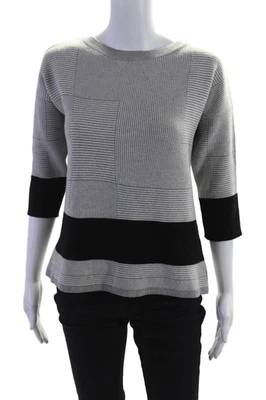 Suéter Top Duffy Para Mujer Lana Merino Gris Rayas Negras Rayas Cuello Redondo Talla XS Foto 1 de 4