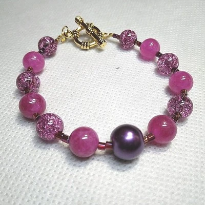 Brazalete artesanal de cuarzo y vidrio teñido tono dorado cierre de palanca de 6,5 pulgadas Foto 1 de 4