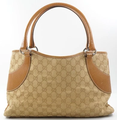 Gucci 113015 Brown Beige GG Web Monogram Tote Vintage Handbag w/ Silver Hardware - Image 1 of 4