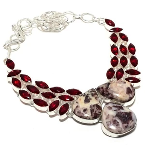 Cappuccino diaspro, granato gemma argento sterling 925 collana gioielli 18" - Foto 1 di 5