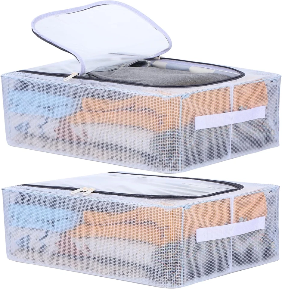 2 Pcs under Bed Shoe Boot Storage Organizers, Stackable Storage Boxes with Clear - Image 1 of 4