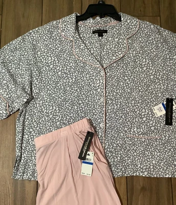 Conjunto de ropa de dormir Donna Karan talla XL estampado animal manga corta top/pantalones de punto modales Foto 1 de 4