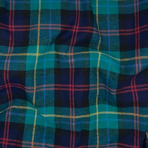 Tela de sarga de algodón a cuadros multicolor verde marino: 58" W tartán sin existencias - Imagen 1 de 6