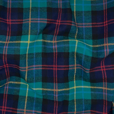 Navy Green Multicolor Plaid Cotton Twill Fabric: 58"W  Deadstock Tartan - Image 1 of 4
