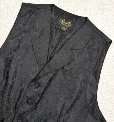 Scully Western пейсли кнопка жилет мужчин L (подходит M) регулирует жилет родео ковбой - Изображение 1 из 4