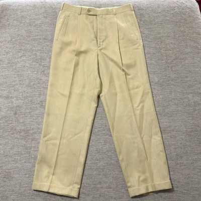 Pantalones de vestir Barry Bricken para hombre 33X32 plisados delanteros puños lana poyester beige Foto 1 de 4