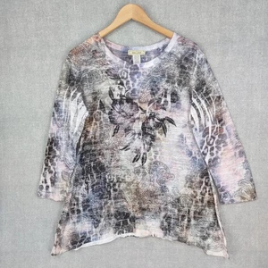 Jess & Jane Top Small Paisley Floral Embellished 3/4 Sleeve Thin Lightweight - Picture 1 of 20