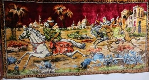 Tappeto arazzo velluto vintage 39" x 19" da appendere a parete deserto arabo Medio Oriente  - Foto 1 di 10