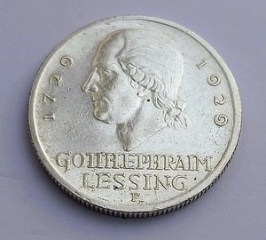 Weimarer Republik 3 Reichsmark Lessing Mark 1929 F Silber - Bild 1 von 2