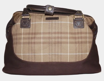 Bolsa de viaje EDDIE BAUER grande beige a cuadros textil y lona marrón 11 x 16 Foto 1 de 4