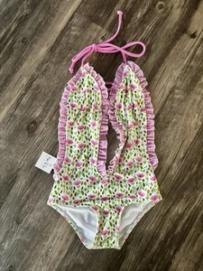 Kimi & Li Bikini Niñas Floral Una Pieza Volantes Recorte Traje de Baño Traje de Baño 2-4 - Imagen 1 de 6