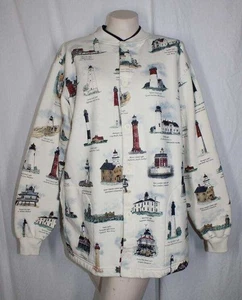 Vintage Art Unlimited XL USA Lighthouses Button Front Fleece Jacket Unisex - Picture 1 of 4