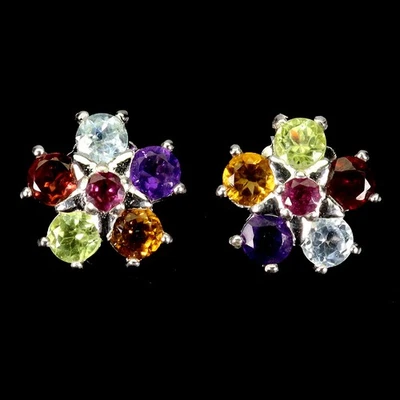 Black Friday 925 Sterling Silver Earrings Citrine 3mm Amethyst Peridot Jewelry - Image 1 of 4