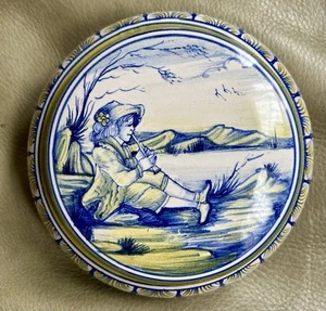 Ischia Italy Amano Hand Painted Ceramic Trinket Powder Box 4.5” wide RARE - Picture 1 of 7