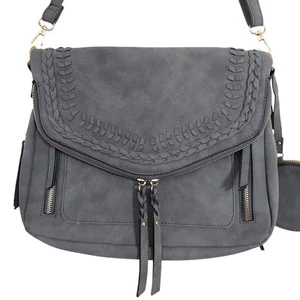 Unbranded Dark Gray Faux Leather Adjustable Strap Shoulder Bag EUC - Picture 1 of 10