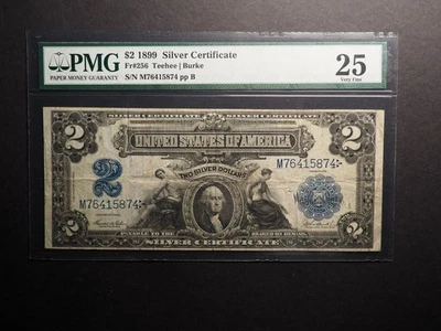 CERTIFICADO PLATA $2 1899*FR#256*PMG25*MINI BILLETE OJO DE BUEY* ENVÍO GRATUITO* G0505 Foto 1 de 2