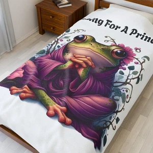 A Frog Looking For A Princess Fairtale Art  Plush Blanket Soft frogs - Picture 1 of 13