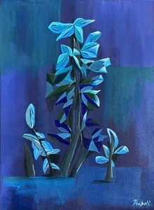 Original Acrylic Plant Painting Abstract Cubism Art Mid Century Modern Art 12x16 - Picture 1 of 17