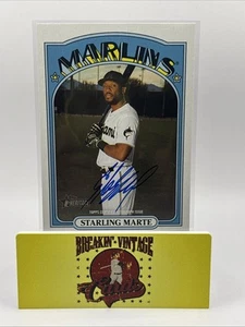2021 Topps Heritage Starling Marte Real One Auto #ROA-SM - Picture 1 of 2