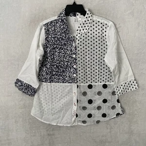 Parsley & Sage Womans Button Top Multicolor Geometric Petite Large Cotton 3/4 - Picture 1 of 8
