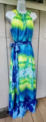 Maxi Vestido Muse Para Mujer Multicolor Floral Cuello Halter Sin Mangas Cinturón, Talla 4 Foto 1 de 4