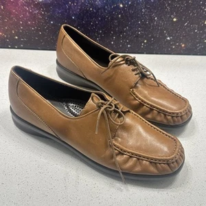 SAS Petra Tan Comfort Moccasin Casual Lace Up Loafer Sz 9 Made in USA - Picture 1 of 8