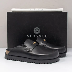 Versace Medusa Black Leather Cork-sole Mules, Men's 7 US (40 EU) - Picture 1 of 8