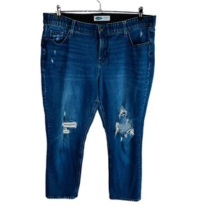 Old Navy Womans Power Straight Jeans Sz 20 Blue Pockets Distressed Comfort Band - Picture 1 of 9