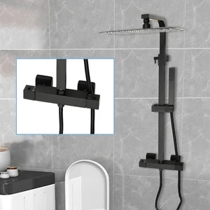 Duschsystem mit Thermostat Schwarze Regenbrause mit Armatur, Brausegarnitur - Bild 1 von 20
