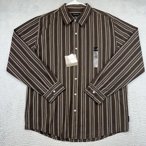 Calvin Klein Jeans Shirt Mens Large Brown Espresso Striped Business Button Up - Picture 1 of 14