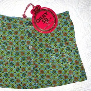 NWT Oilily 110 EU Size 5 Girl Button-Up Shiver Skirt – Turquoise Green Red Print - Picture 1 of 12