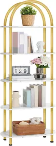 5 Tier Open Bookshelf, Modern Arched Bookcase Display Shelf Racks, Wooden Bookca - Picture 1 of 9