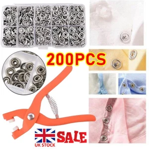 UK~200PCS Prong Pliers Ring Press Studs Snap Popper Fasteners 9.5mm DIY Tool Kit - Picture 1 of 17