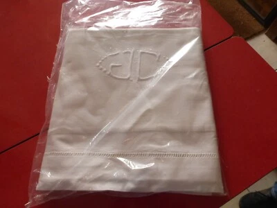 ancien grand drap en métis mono JC 185 x 270 cm - Photo 1/4