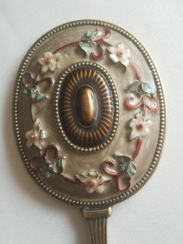 OLD Hand Held Mirror Brass & Cloissnne Art work  Possibly Antique Cover