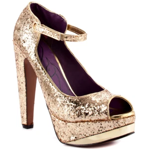 New womens Baby Phat Fenoix Gold Glitter Platform Heels sz 6.5 - Picture 1 of 4