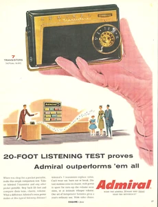 1957 STAMPA AD Ammiraglio radio a transistor tascabile portatile musica intrattenimento - Foto 1 di 1