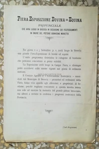 BOVINE AND EQUINE EXHIBITION FAIR BRESCIA - Program - B. Moretto - Sept. 1898 - Picture 1 of 3