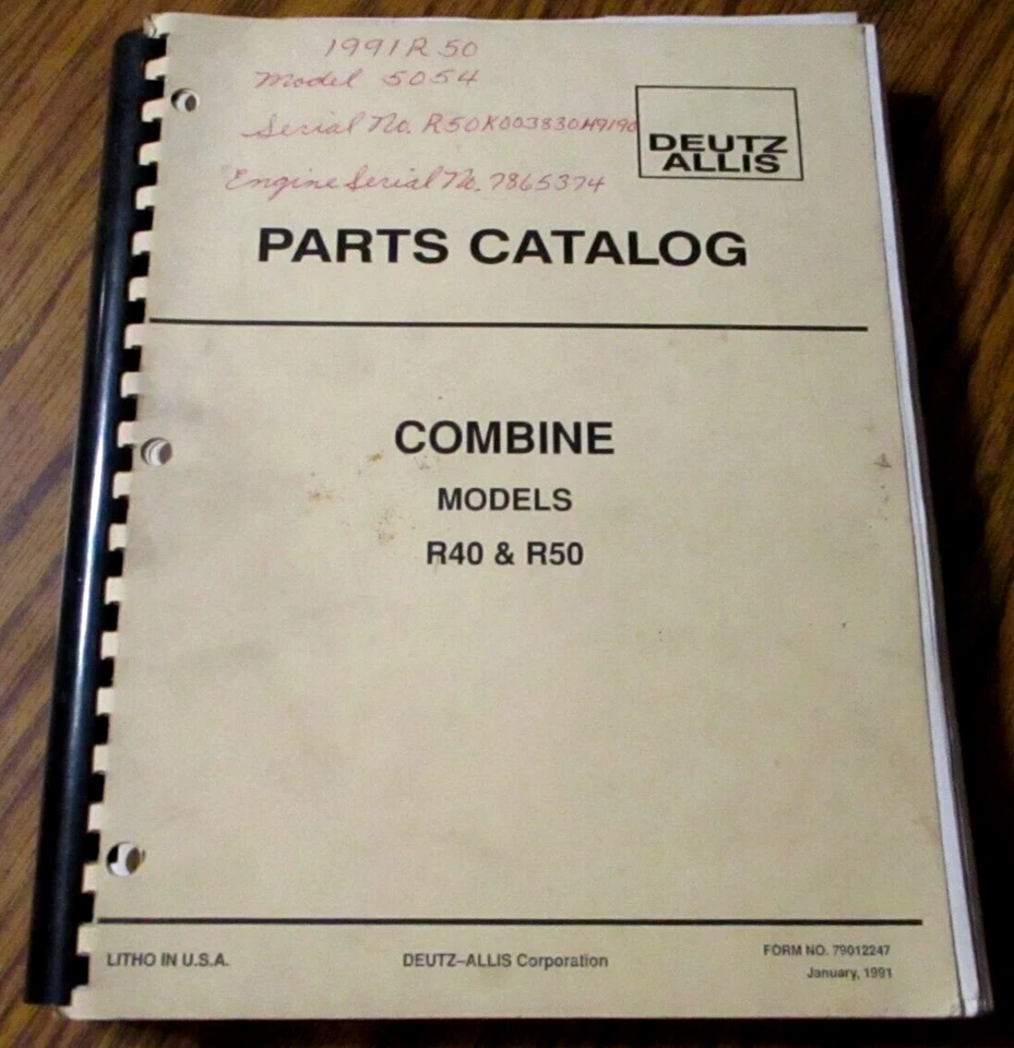 Gleaner R40 & R50 Combine Parts Catalog Manual Book 1991 OEM ac Deutz Allis - Image 1 of 4