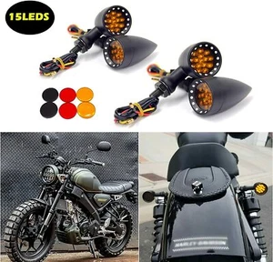 4X Bullet Motorcycle LED Turn Signals Amber Light Indicators For Bobber Cruiser - Picture 1 of 12