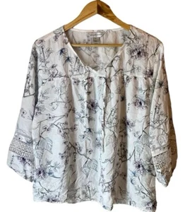 Christopher & Banks Women’s White Floral Crocheted Sleeve blouse Top XL - Picture 1 of 5